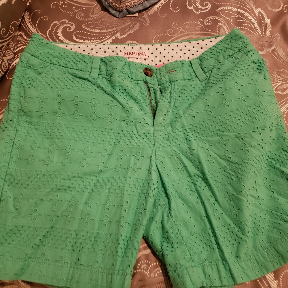 Green Eyelet Shorts